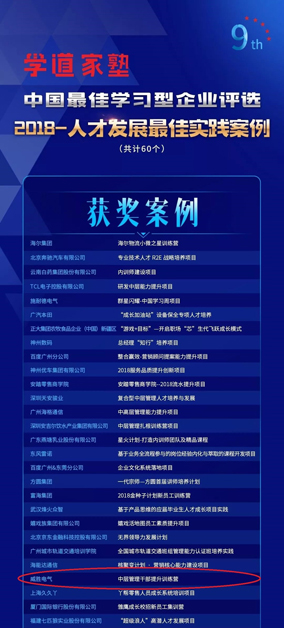 威勝電氣榮獲“人才發(fā)展最佳實(shí)踐案例”稱(chēng)號(hào)